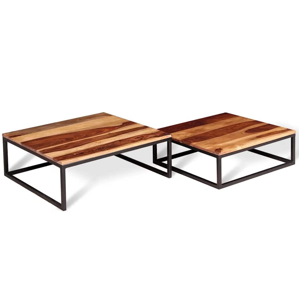 Brown Solid Acacia Wood Nesting Coffee Table Set of 2 V135