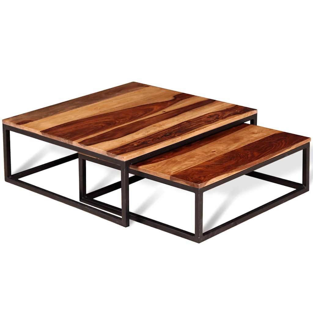 Brown Solid Acacia Wood Nesting Coffee Table Set of 2 V135
