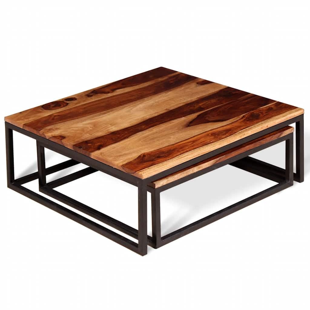 Brown Solid Acacia Wood Nesting Coffee Table Set of 2 V135