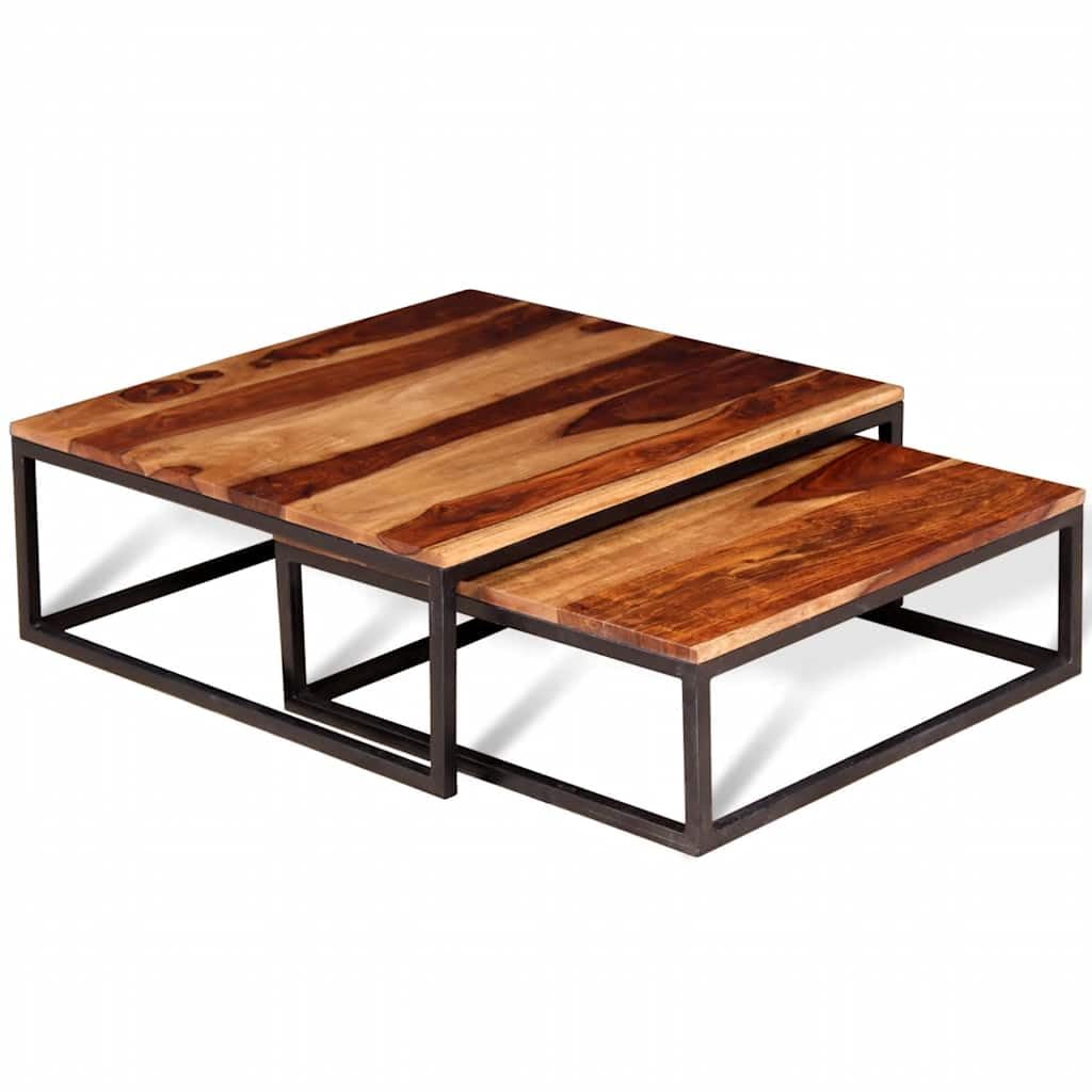 Brown Solid Acacia Wood Nesting Coffee Table Set of 2 V135