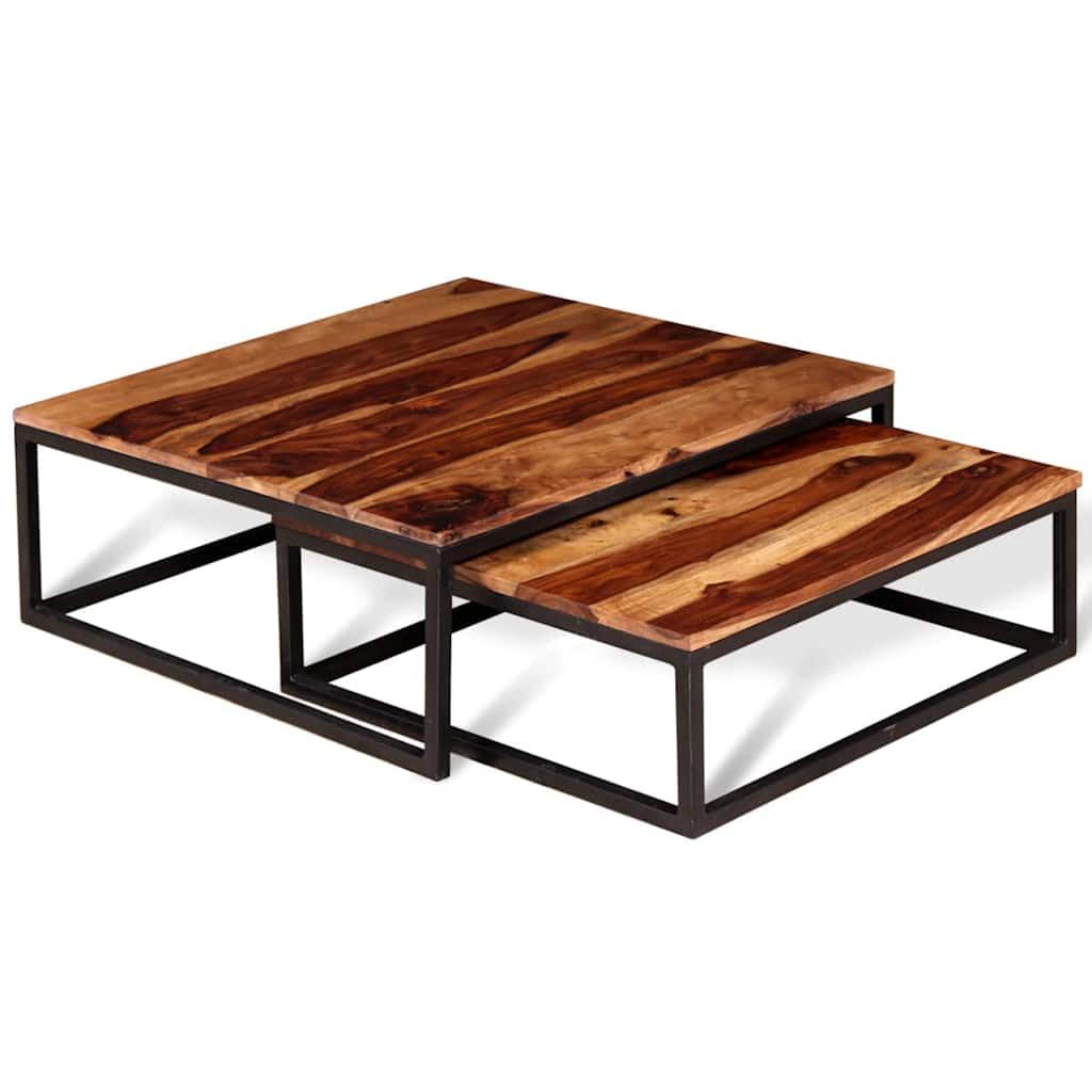 Brown Solid Acacia Wood Nesting Coffee Table Set of 2 V135