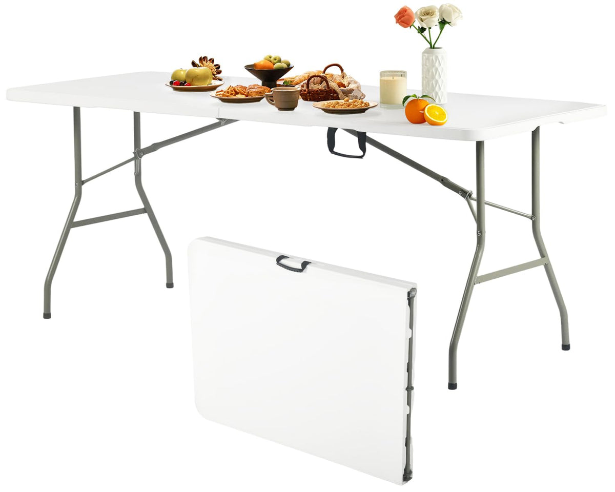 6FT White Folding Table with Carry Handle S73668