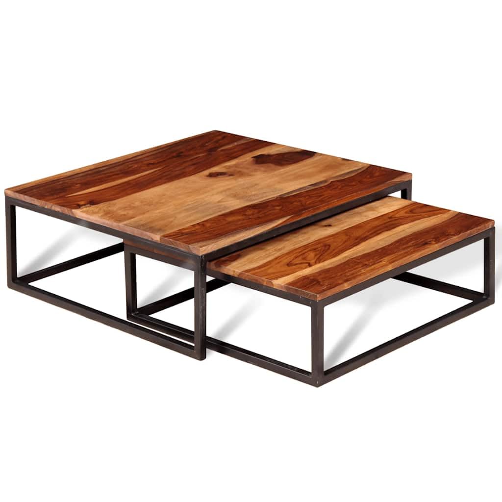 Brown Solid Acacia Wood Nesting Coffee Table Set of 2 V135