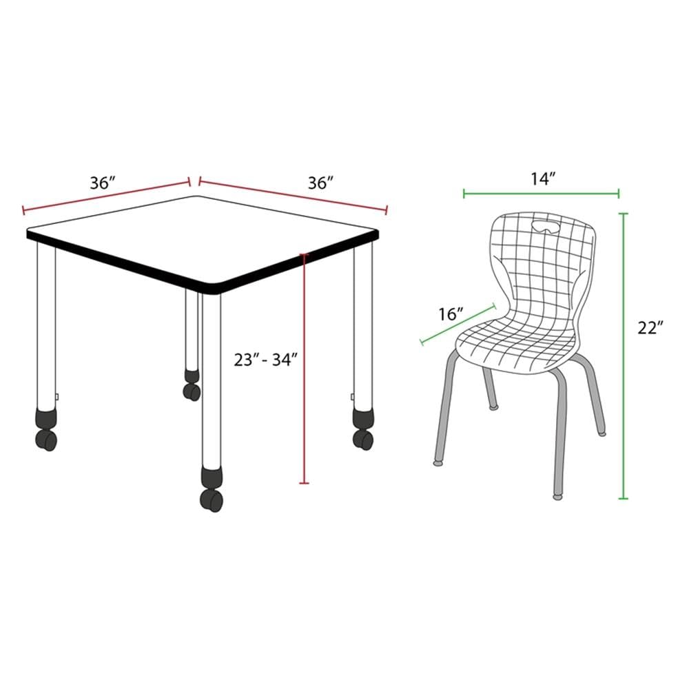 36" Square Mobile Table with 4 Stack Chairs T871
