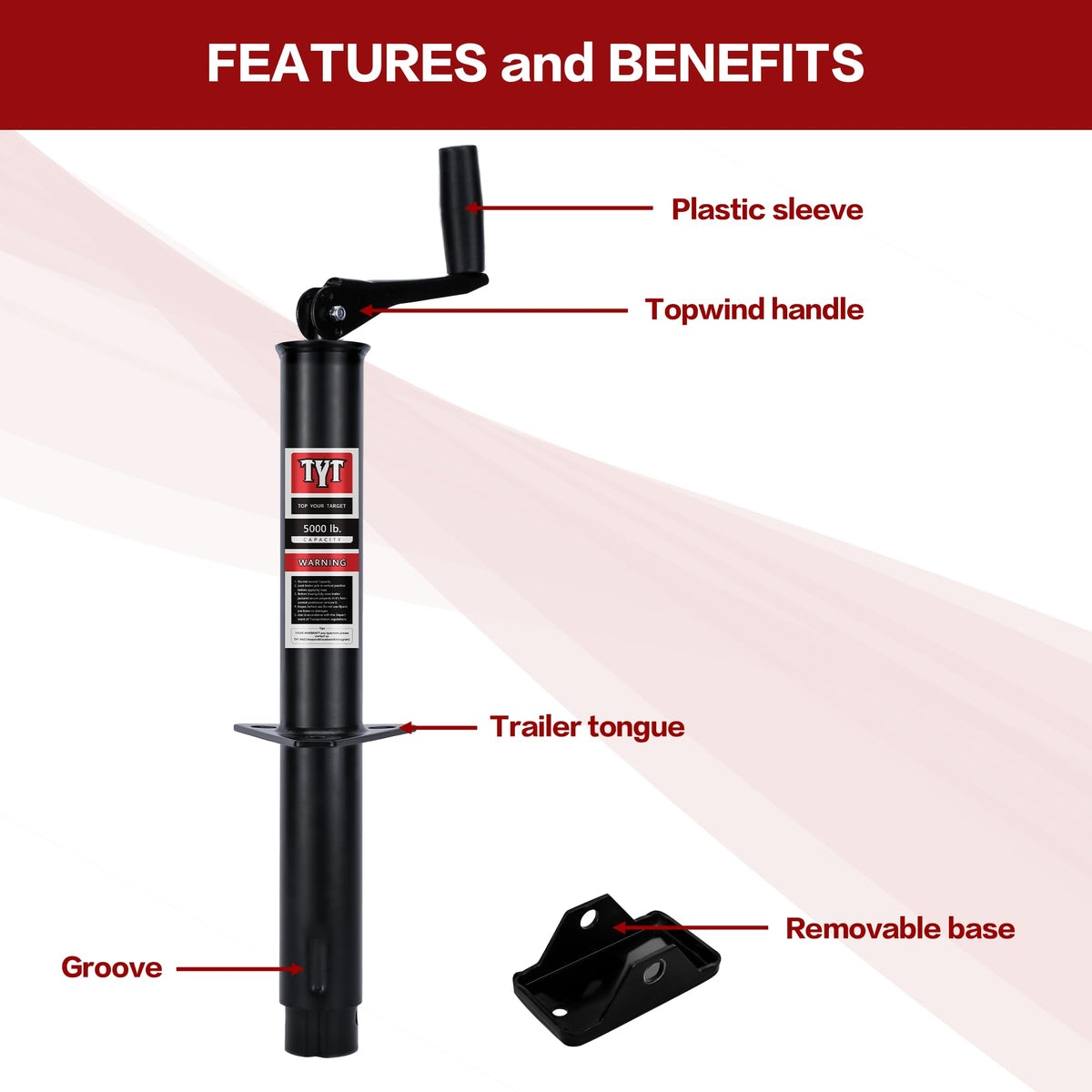 Heavy Duty 5000lbs A-Frame Trailer Jack with 15" Top-Wind Vertical Travel Q6605