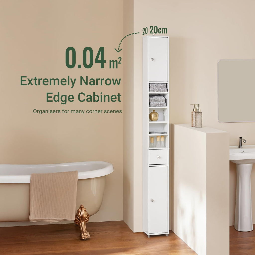 Narrow White Bathroom Storage Cabinet M439