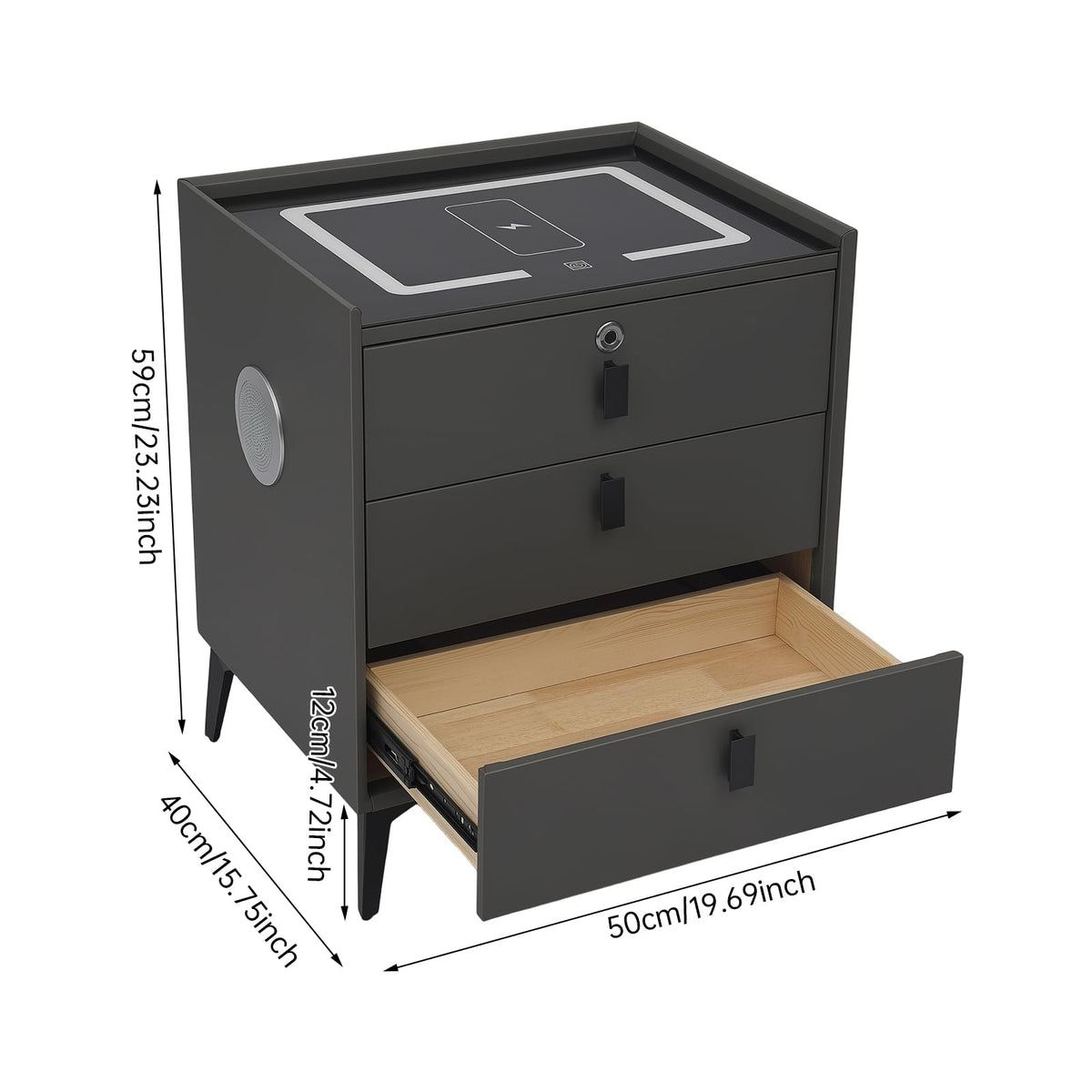 Smart LED Nightstand with Wireless Charging and Fingerprint Lock W43618