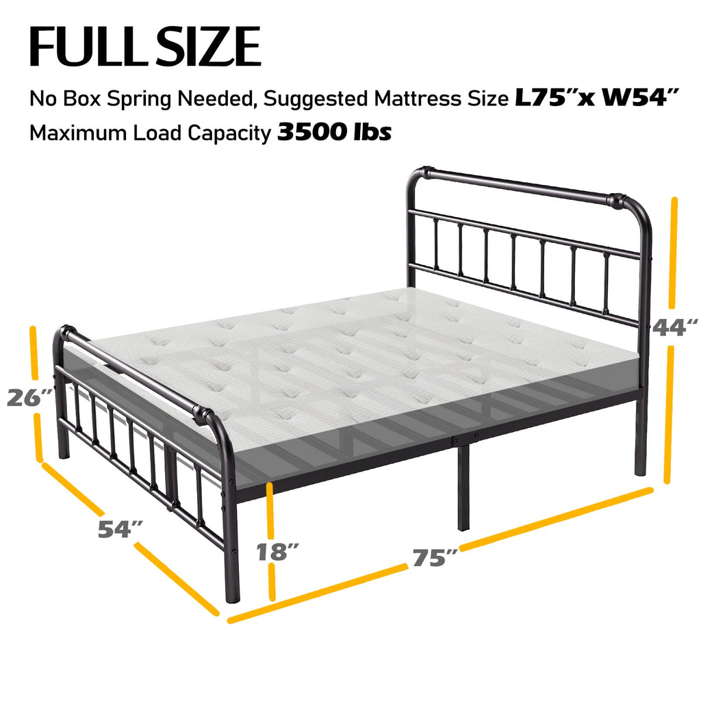 Full Size Metal Bed Frame with Iron Headboard F4406