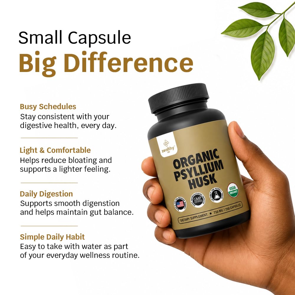 Organic Psyllium Husk Capsules 750 mg, 250 Capsules G36364