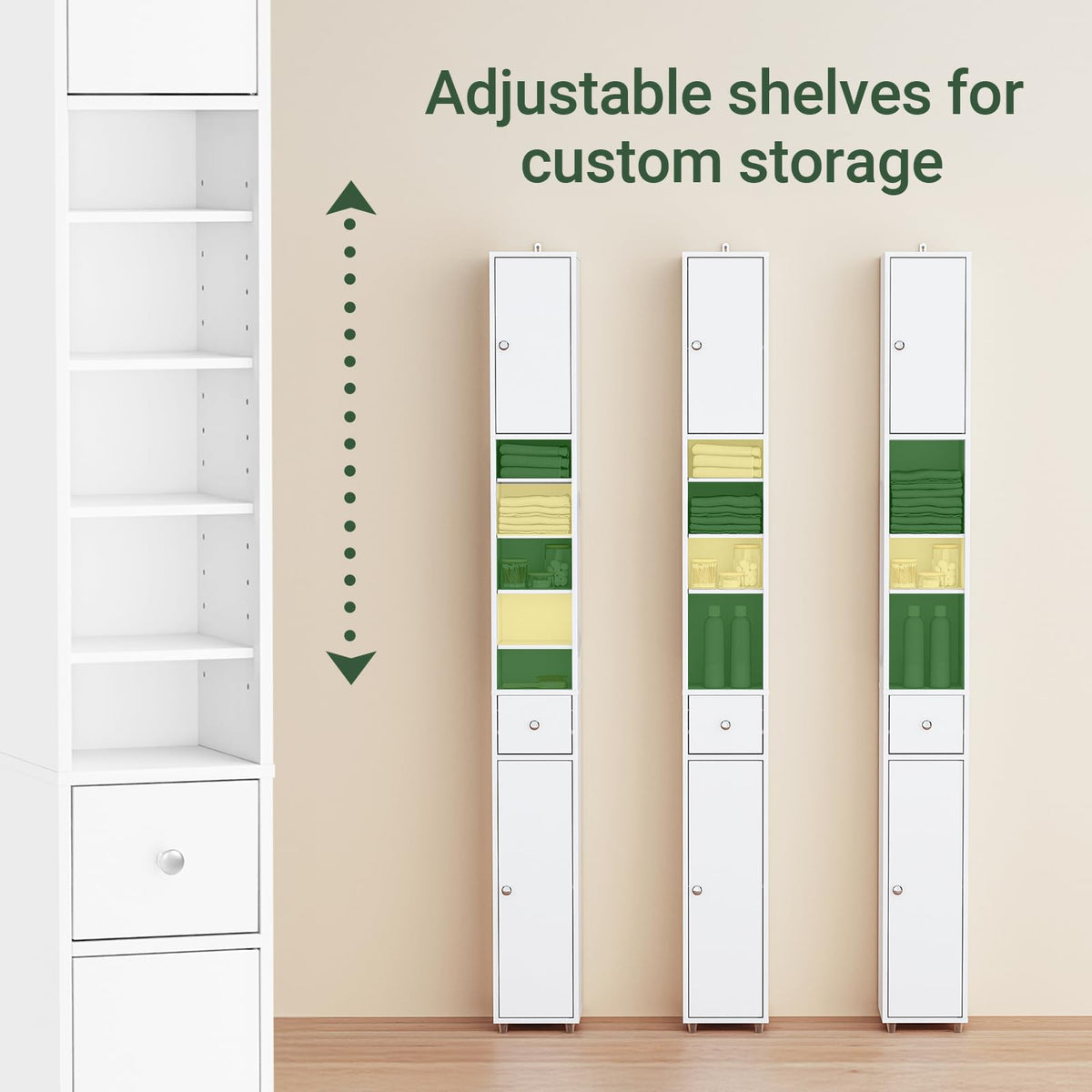 Narrow White Bathroom Storage Cabinet M439