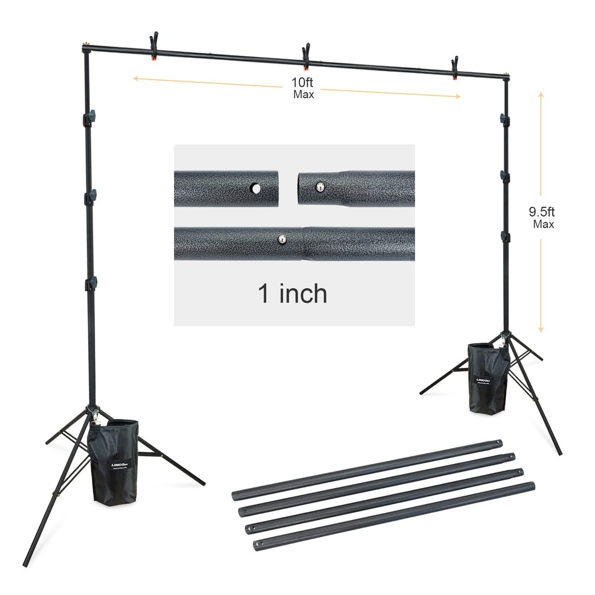 10Ft Adjustable Background Stand Backdrop Support System Kit with Carry Bag U162837