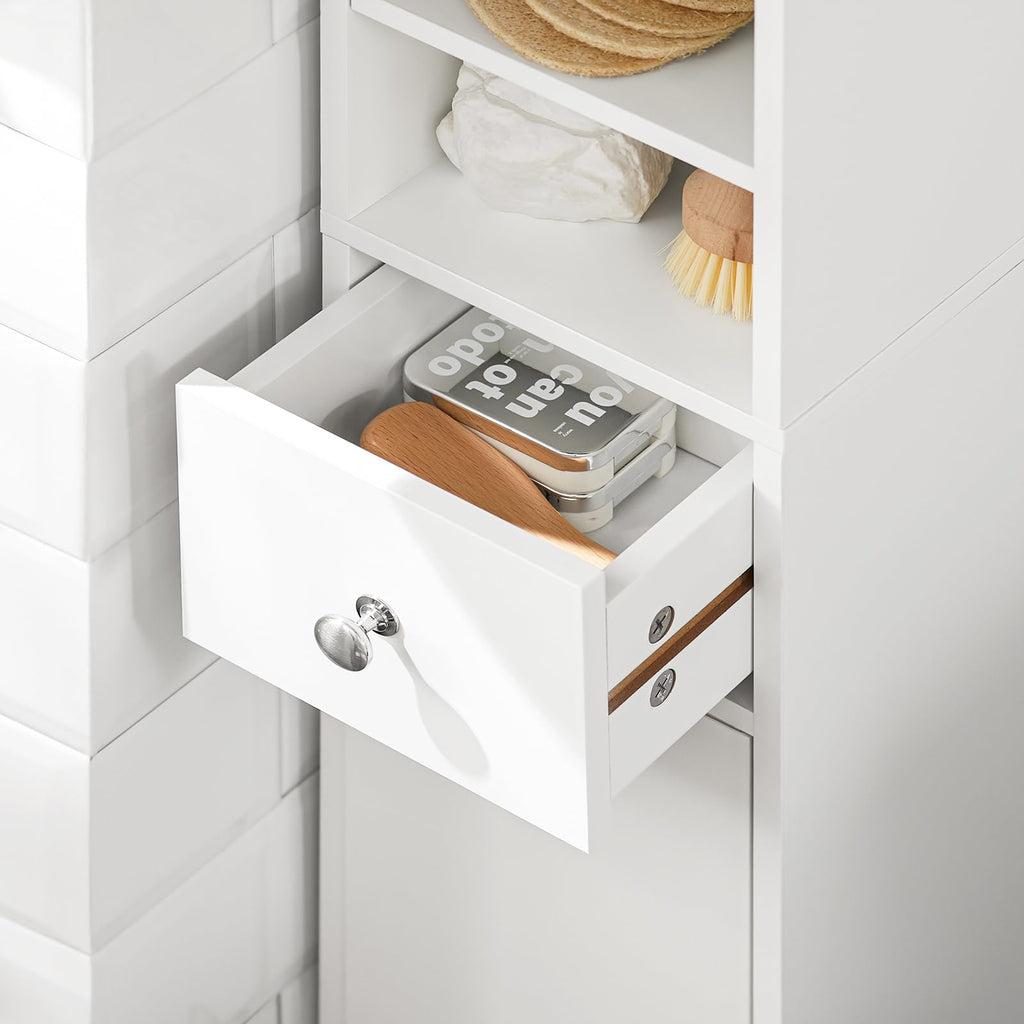 Narrow White Bathroom Storage Cabinet M439