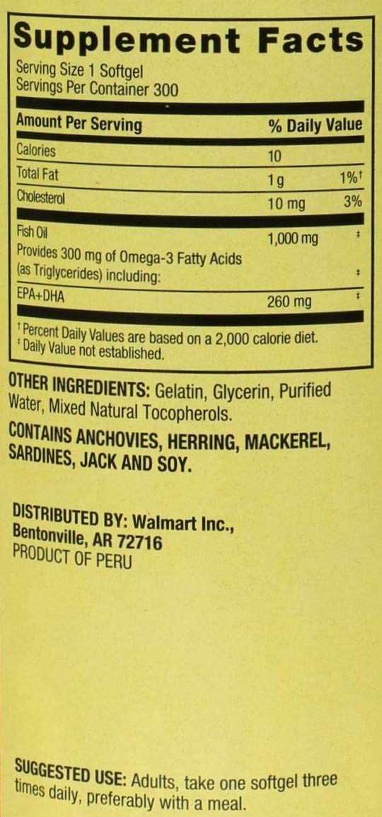 Fish Oil 1,000 mg Omega-3 300 mg 300 Softgels X2528