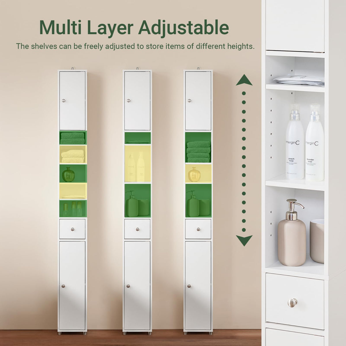 Narrow White Bathroom Storage Cabinet M439