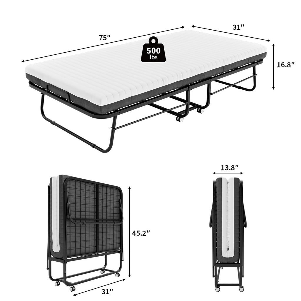 Folding Bed with Mattress 75''x31'' 5 Inch Memory Foam Metal Frame Y515304