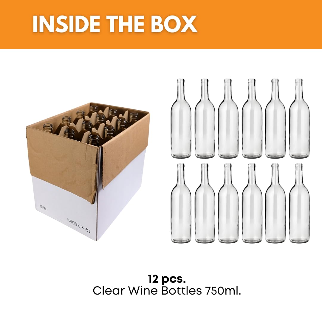 750ml Clear Glass Wine Bottles 12-Bottle Case M7789