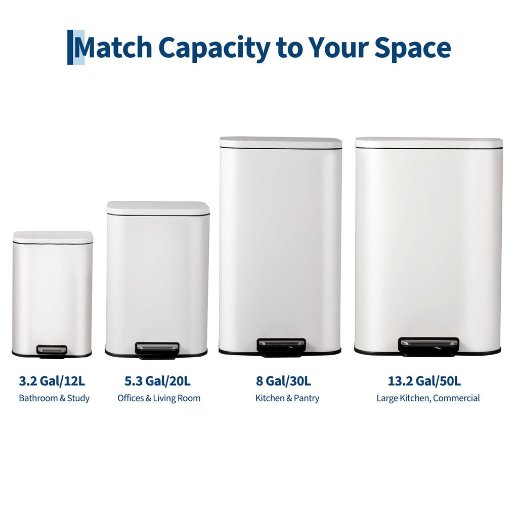 13.2 Gallon White Stainless Steel Step Trash Can Y546888