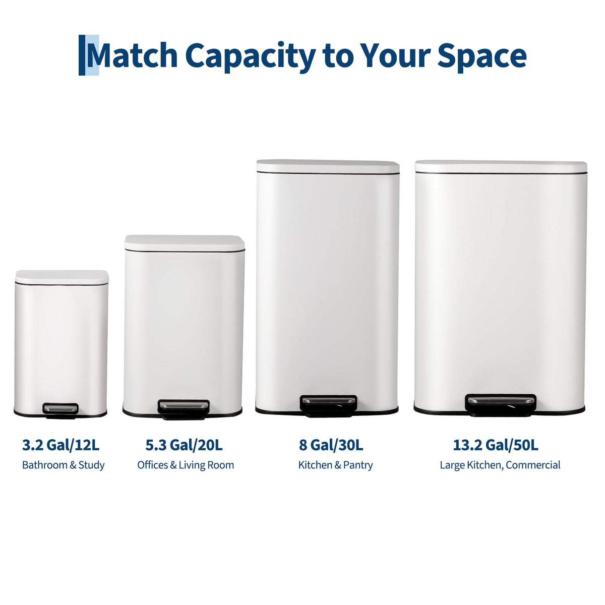 13.2 Gallon White Stainless Steel Step Trash Can Y546888