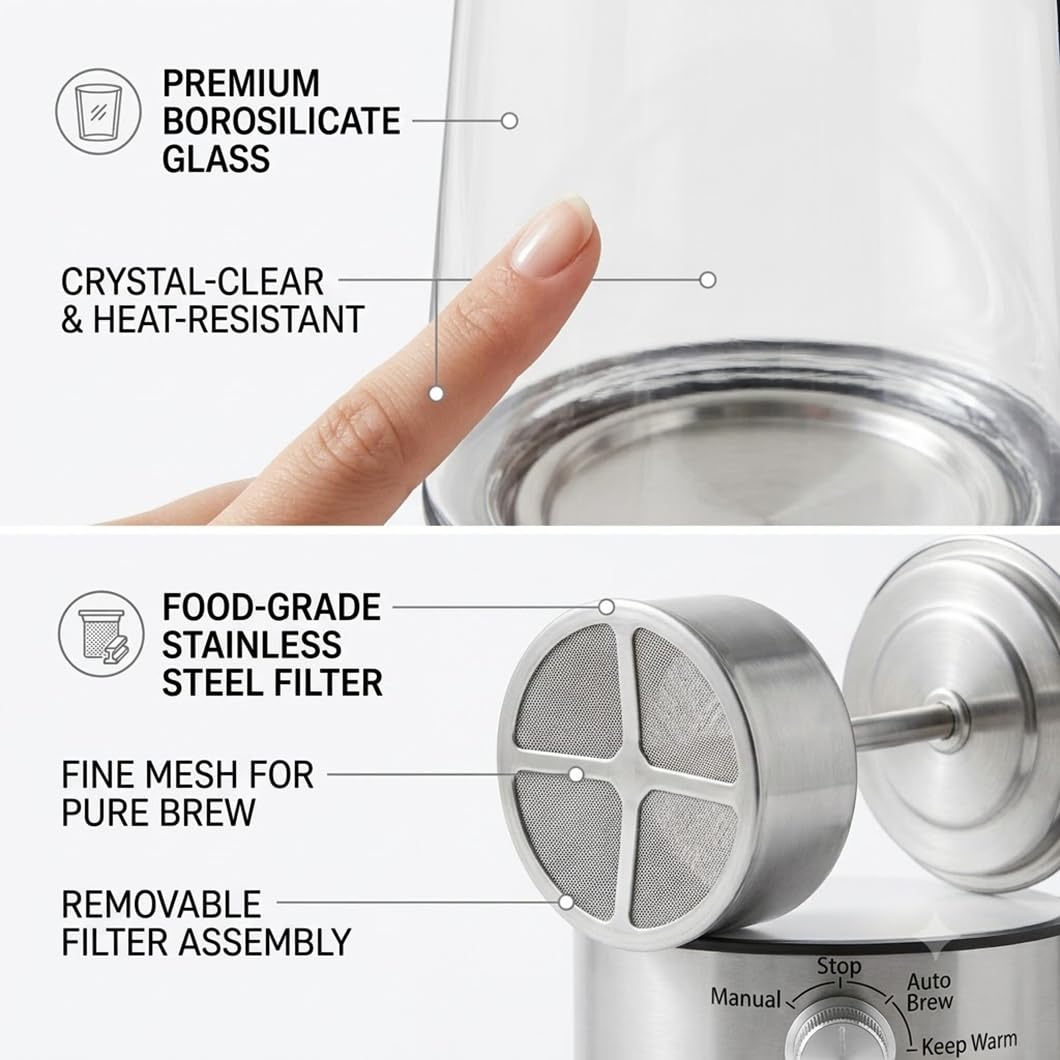 10-Cup Borosilicate Glass Electric Percolator Coffee Pot I9821