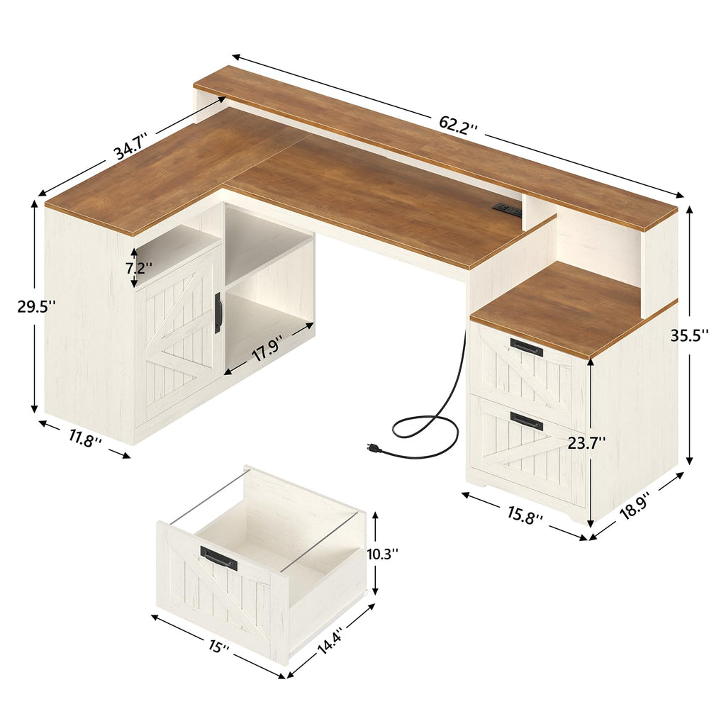 63" L Shaped Desk with Drawers and Printer Stand L662