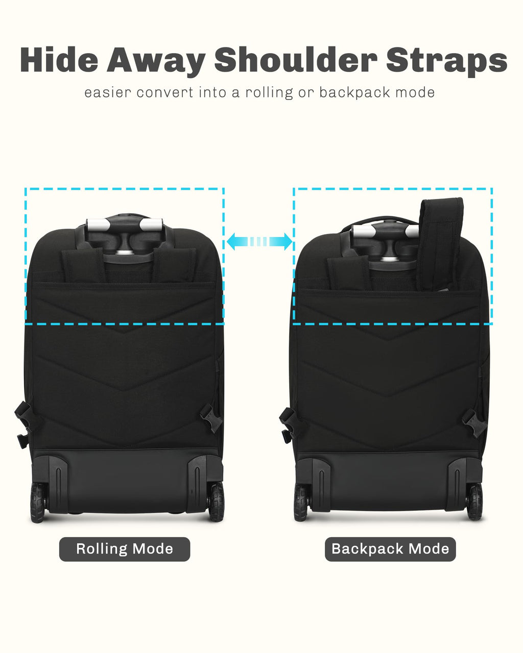 Rolling Backpack with Wheels 43L with Waist Pack Black F785264