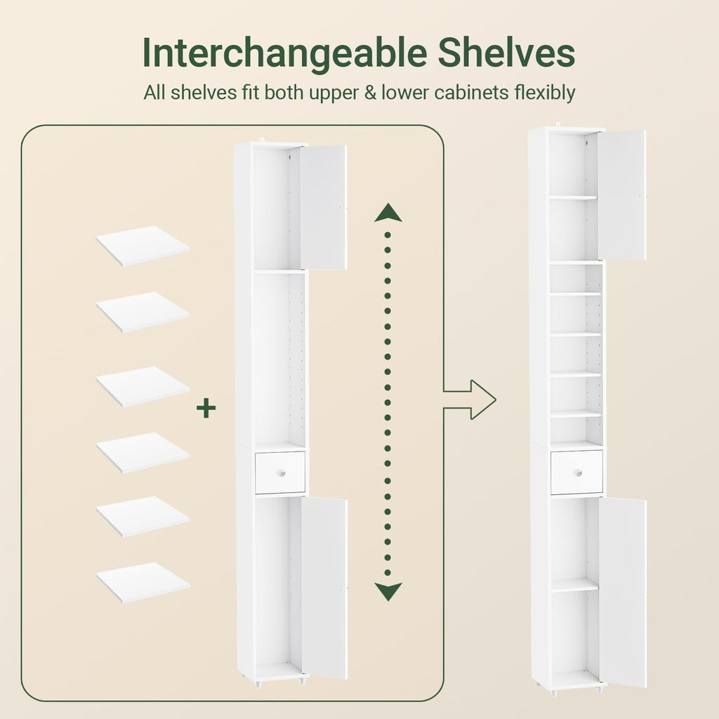 Narrow White Bathroom Storage Cabinet M439