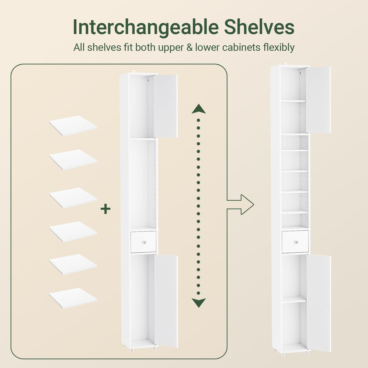 Narrow White Bathroom Storage Cabinet M439