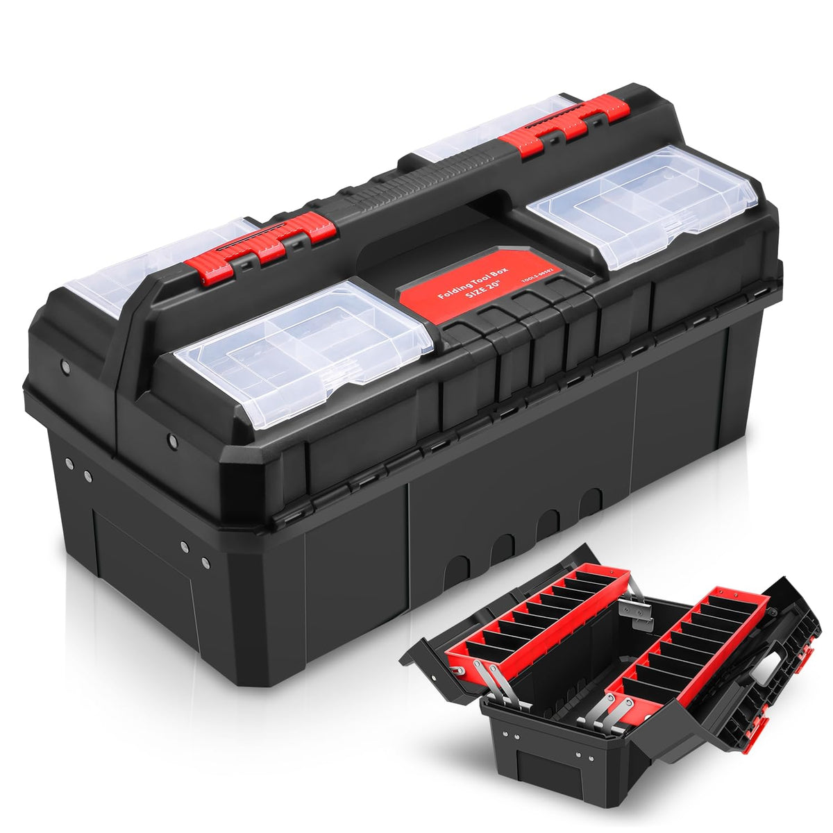 Foldable 2-layer Tool Box with Non-Slip Handle Tray Storage, Red M332188