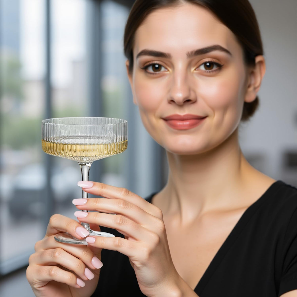 6 Pcs 10 oz Ribbed Coupe Glasses Set K322