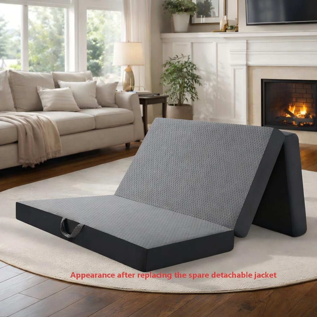 Twin 6-Inch Foam Tri Fold Floor Mattress with 2 Washable Covers Y426