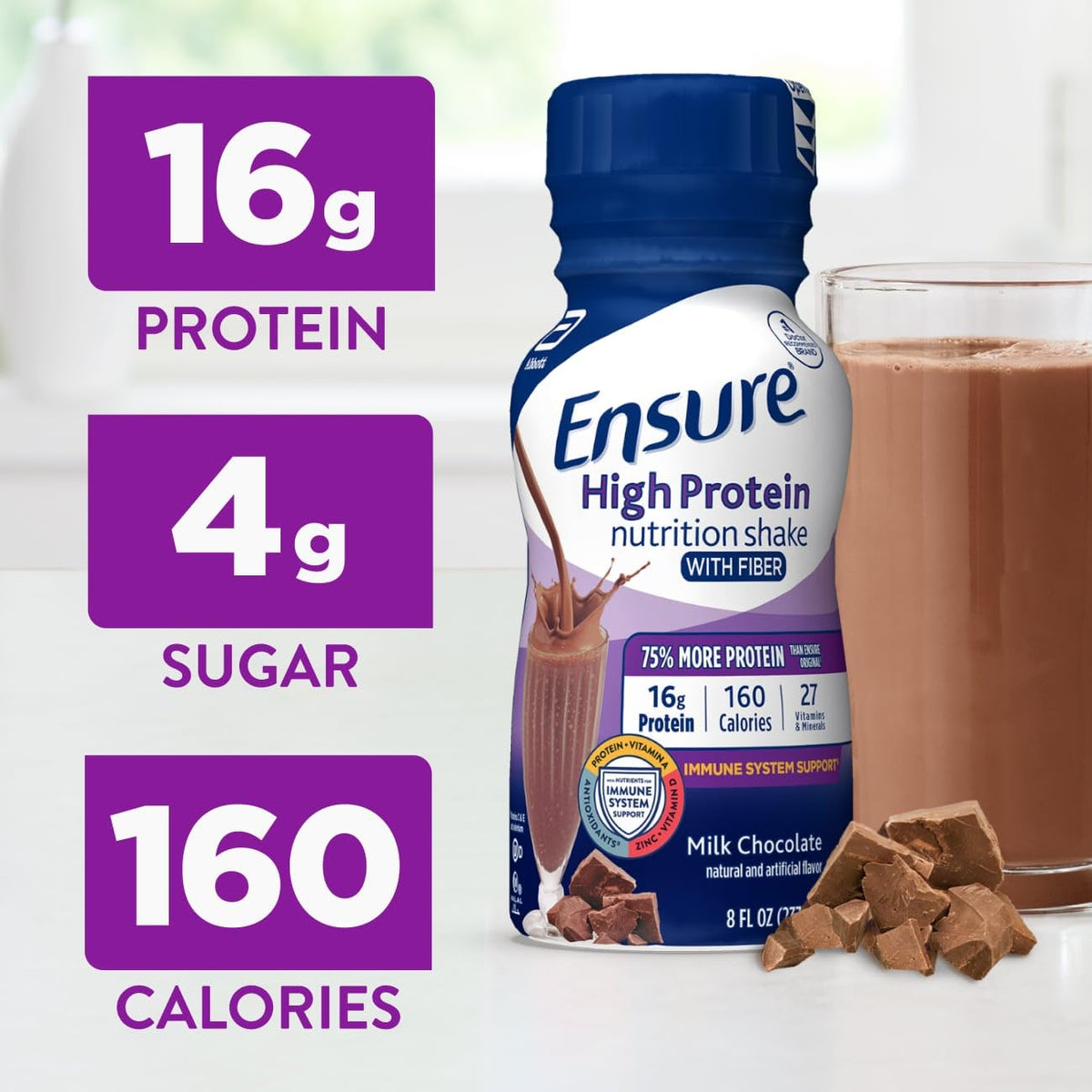 Chocolate Nutrition Shake with Fiber, 16g Protein, 8 fl oz, 24 Pack E47098