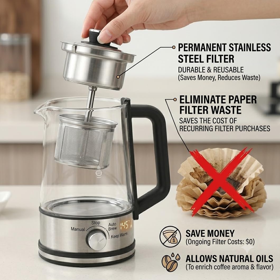 10-Cup Borosilicate Glass Electric Percolator Coffee Pot I9821
