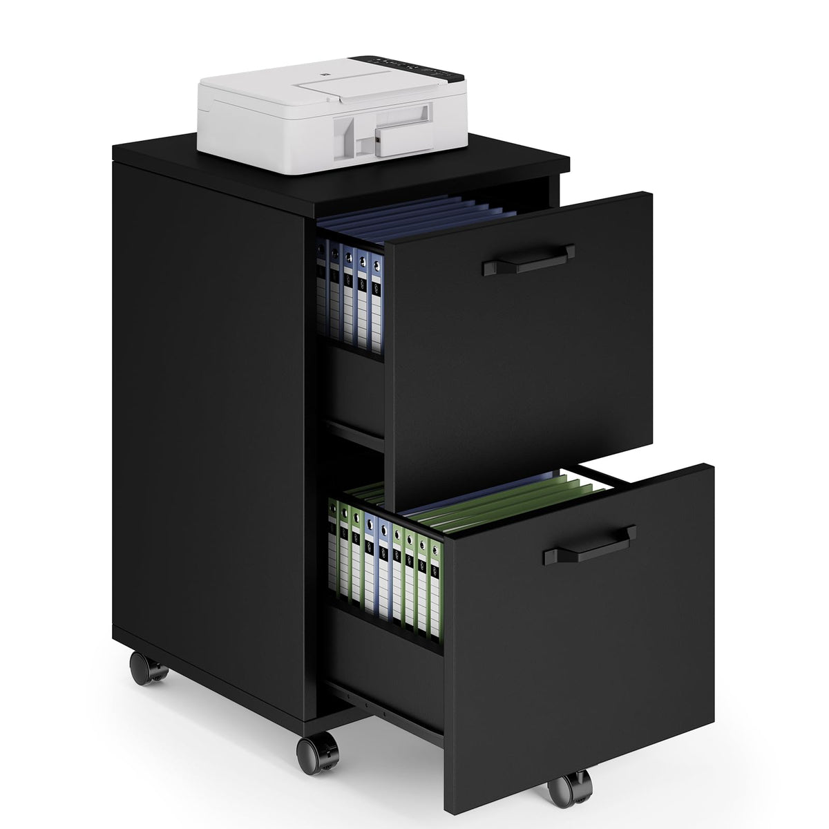Black 2 Drawer Rolling Wood Filing Cabinet Q6877
