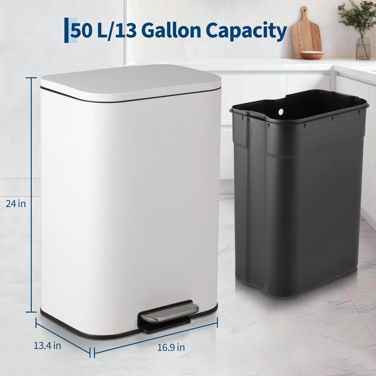 13.2 Gallon White Stainless Steel Step Trash Can Y546888