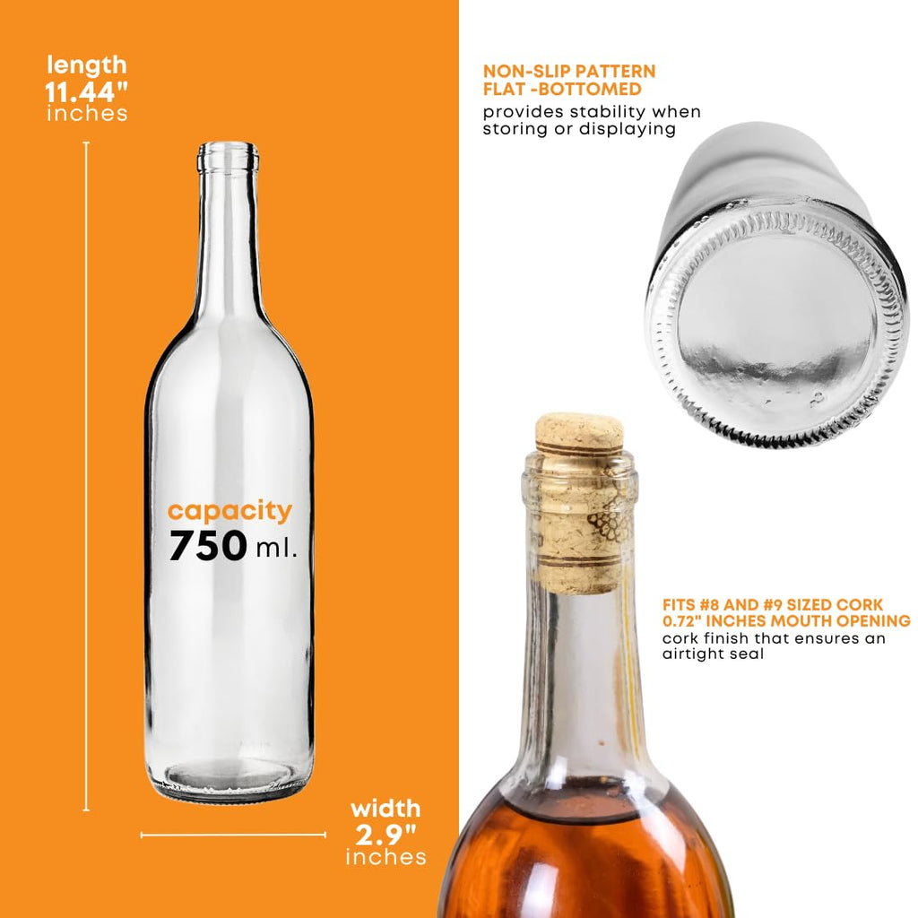 750ml Clear Glass Wine Bottles 12-Bottle Case M7789