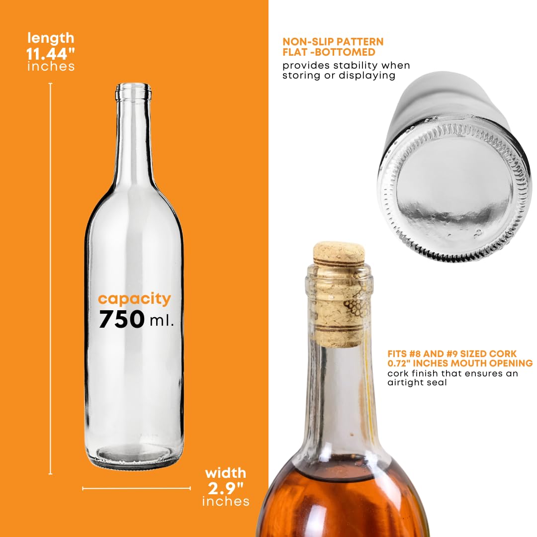 750ml Clear Glass Wine Bottles 12-Bottle Case M7789