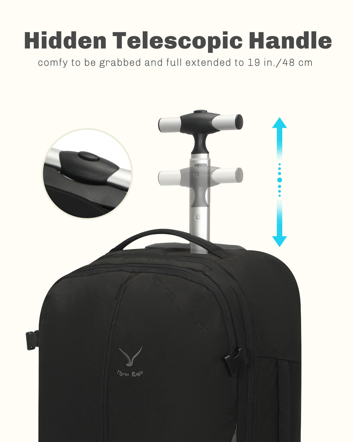 Rolling Backpack with Wheels 43L with Waist Pack Black F785264
