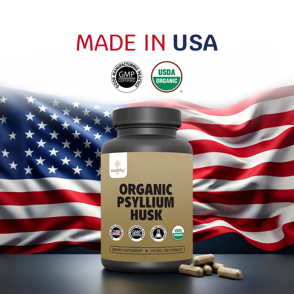 Organic Psyllium Husk Capsules 750 mg, 250 Capsules G36364