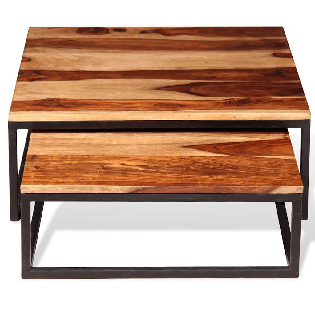 Brown Solid Acacia Wood Nesting Coffee Table Set of 2 V135