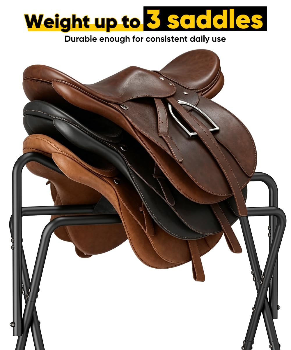 Foldable Black Horse Saddle Rack with Storage W802420