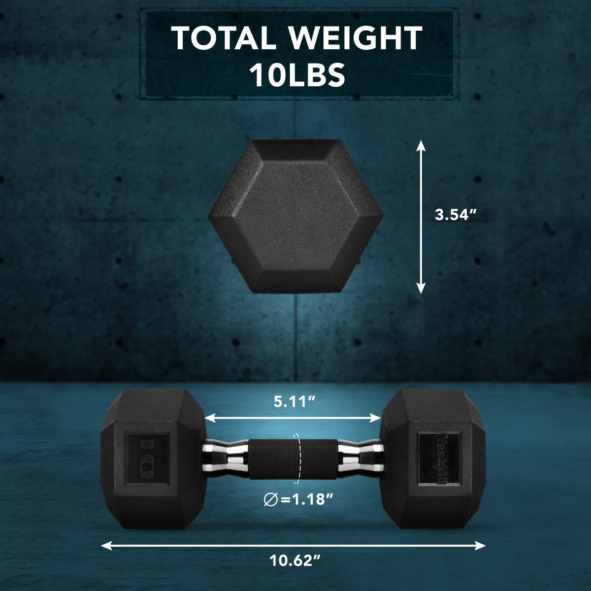 Rubber Grip Encased Hex Dumbbell Hand Weights Anti-Slip B362704