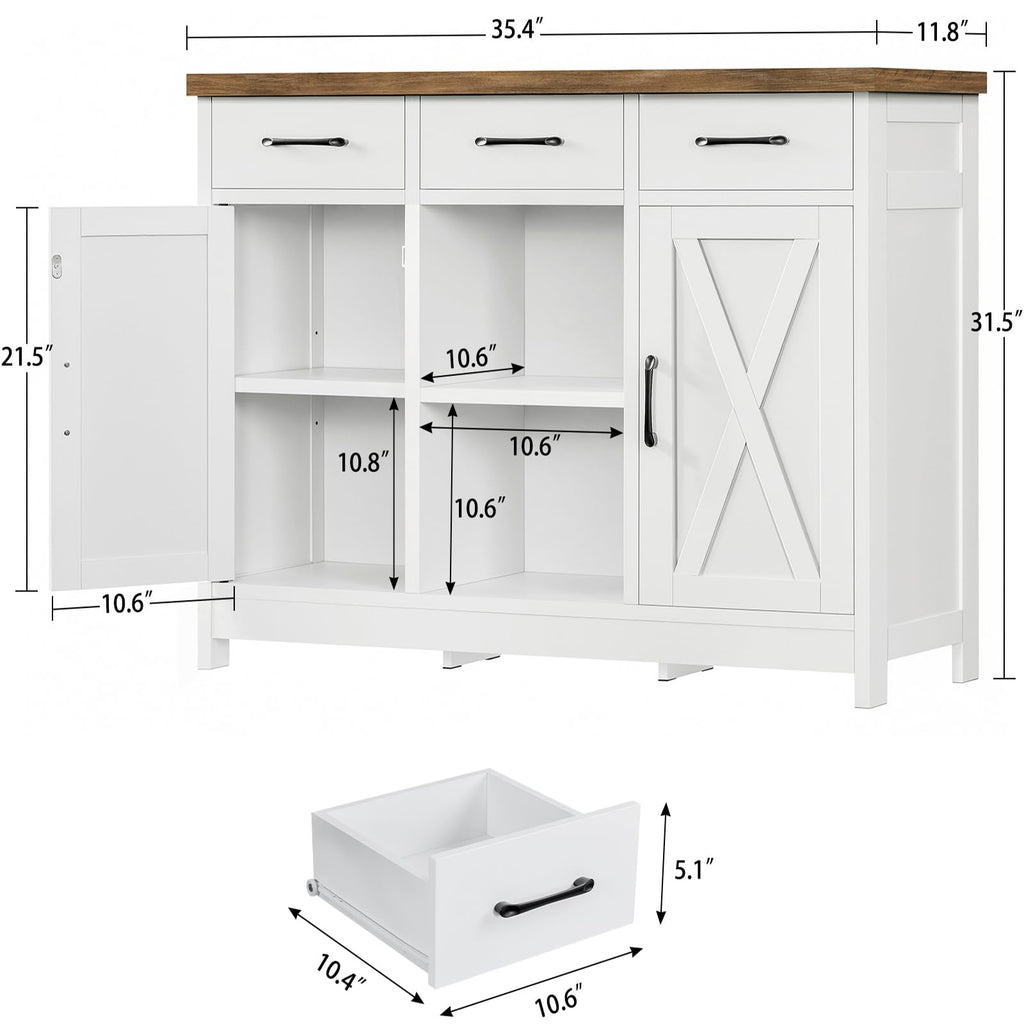 White Storage Cabinet with 3 Drawers and 2 Doors Q72298