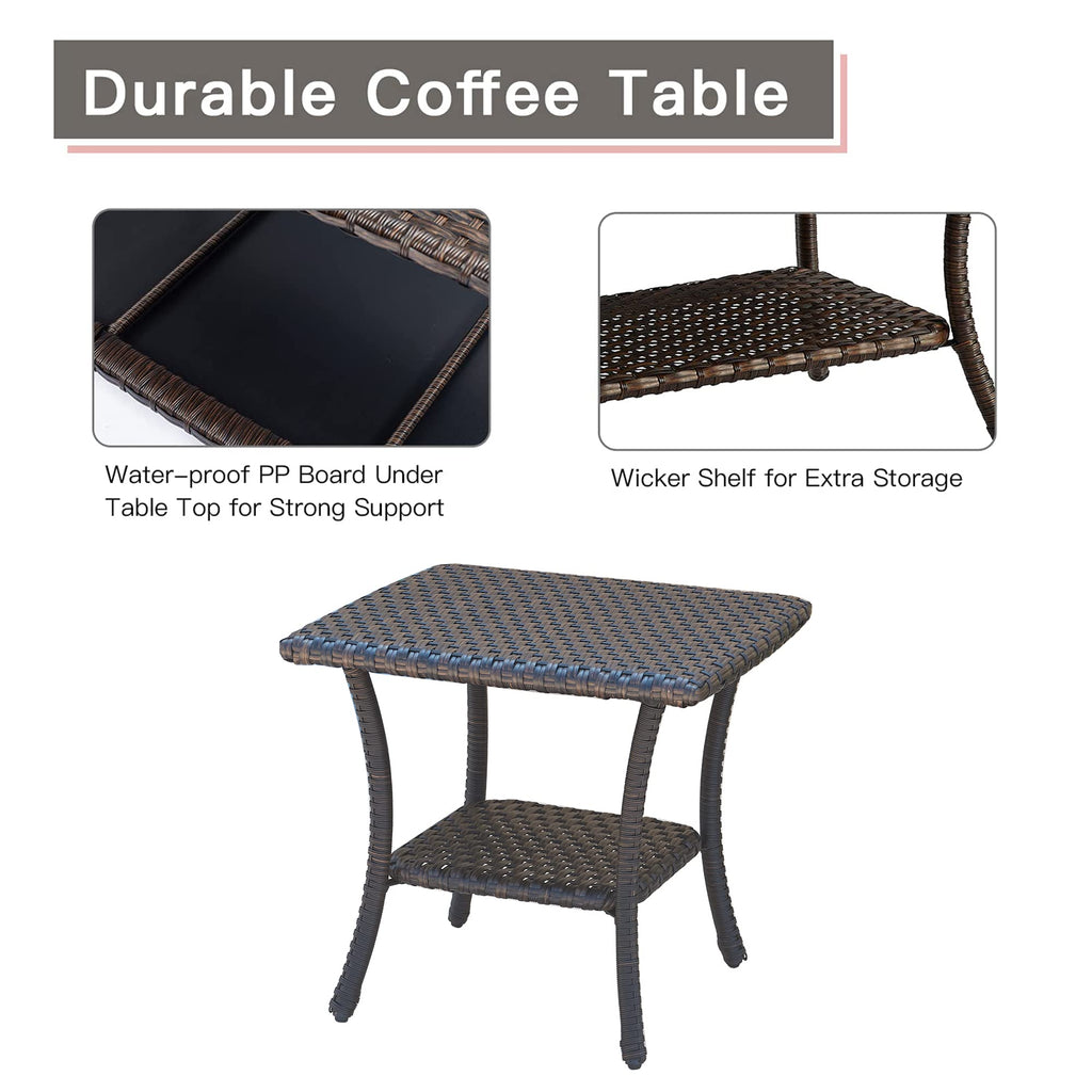 Brown Wicker Rattan 2-Tier Outdoor Coffee Table Z6675
