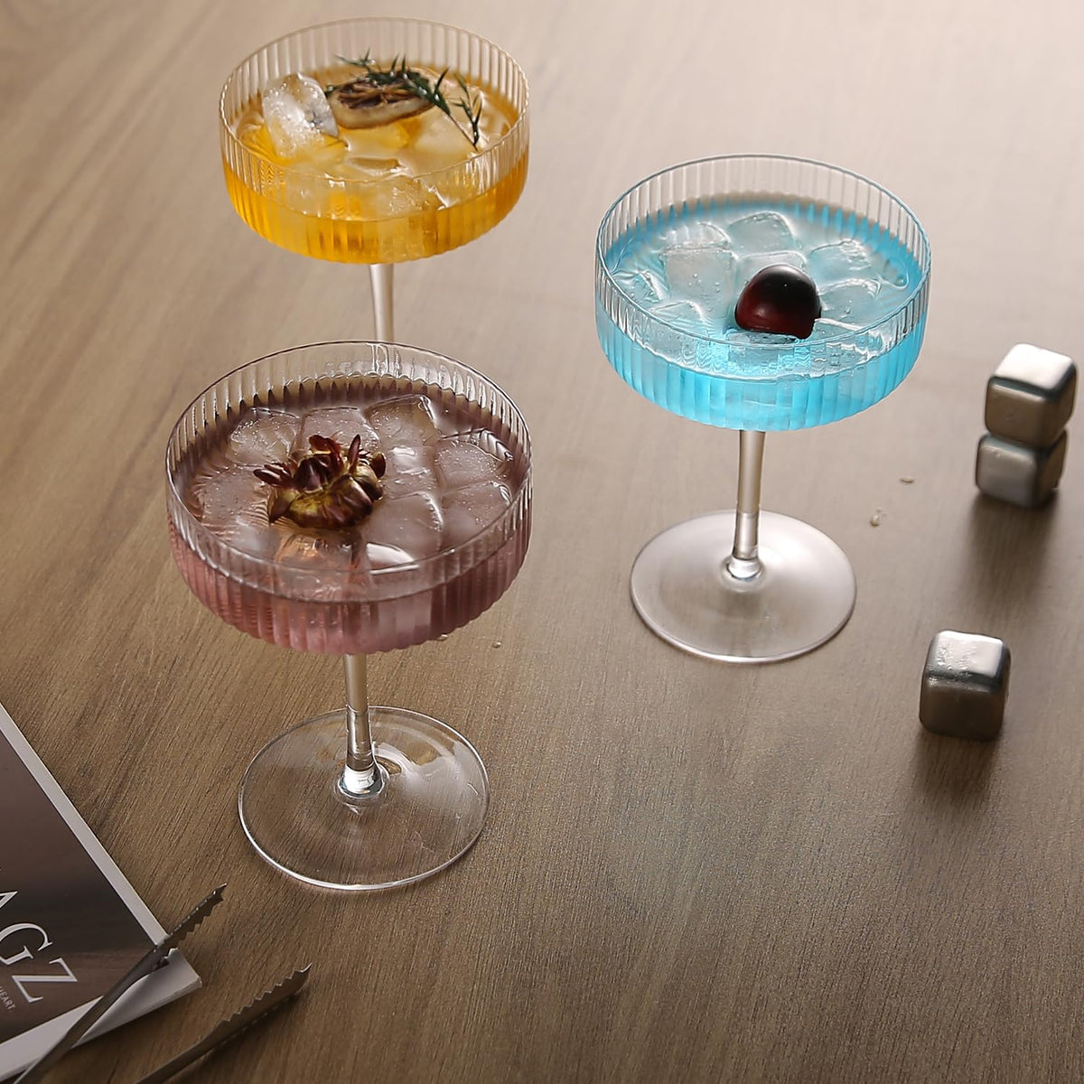 6 Pcs 10 oz Ribbed Coupe Glasses Set K322