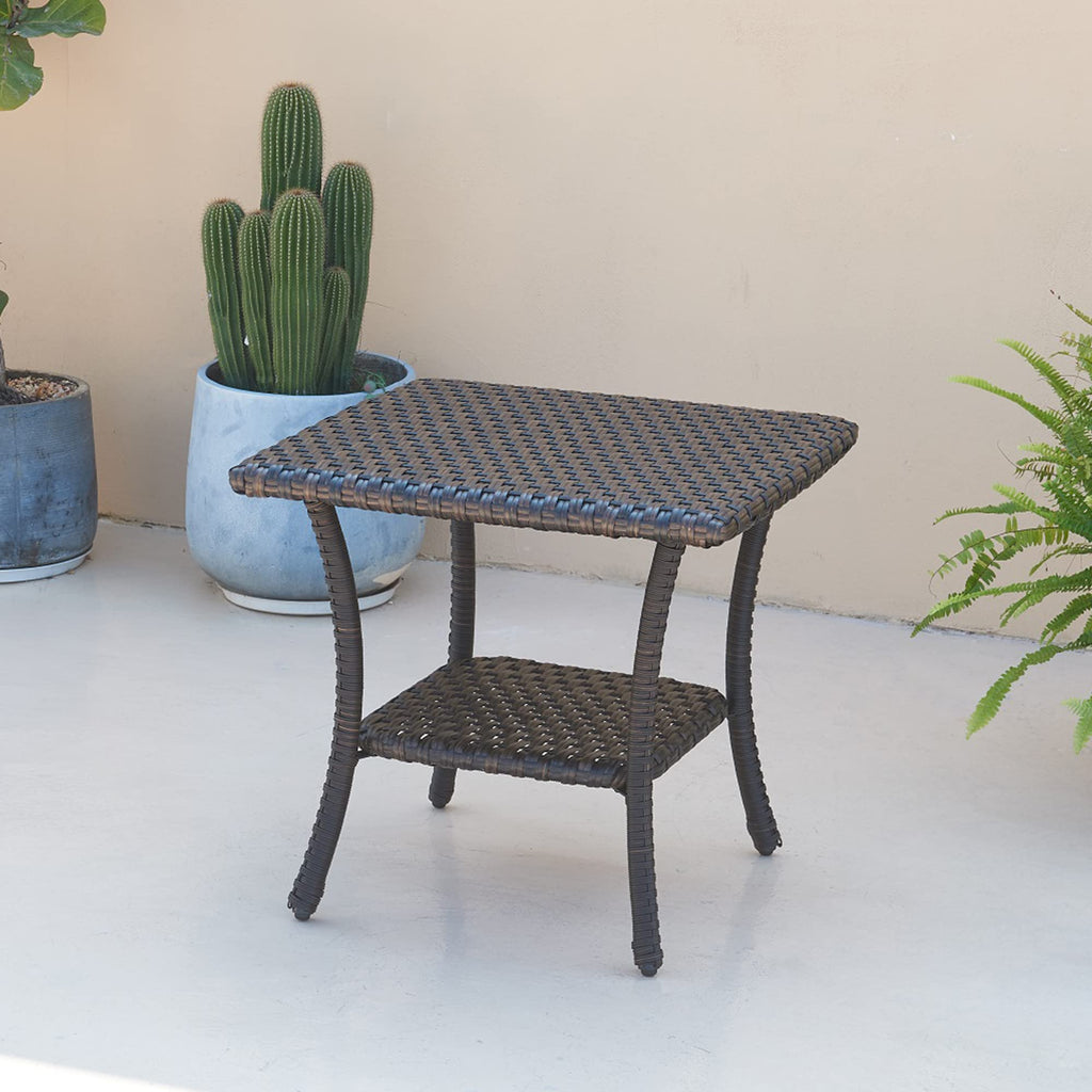 Brown Wicker Rattan 2-Tier Outdoor Coffee Table Z6675