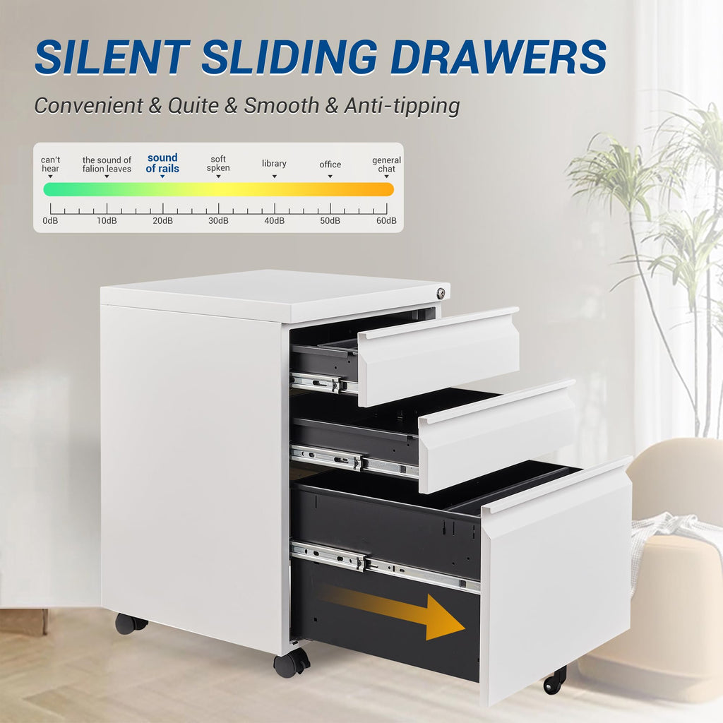 White 3 Drawer Metal File Cabinet with Lock B510