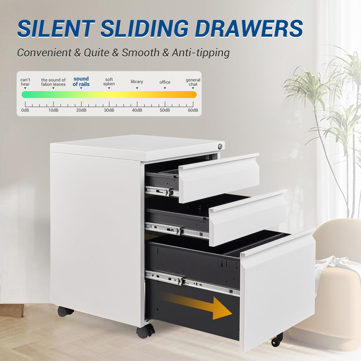 White 3 Drawer Metal File Cabinet with Lock B510