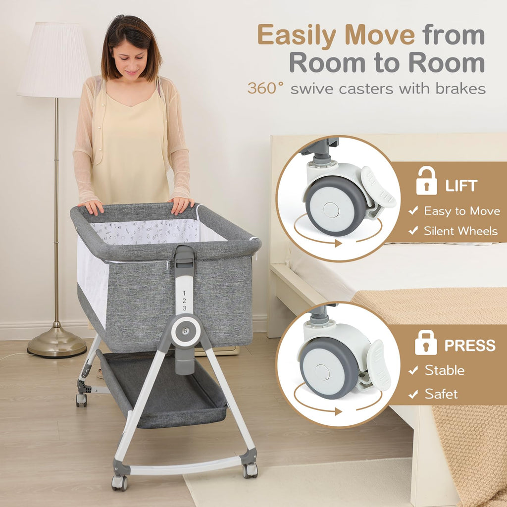 Portable Bedside Bassinet with Waterproof Mattress, Grey Q15811