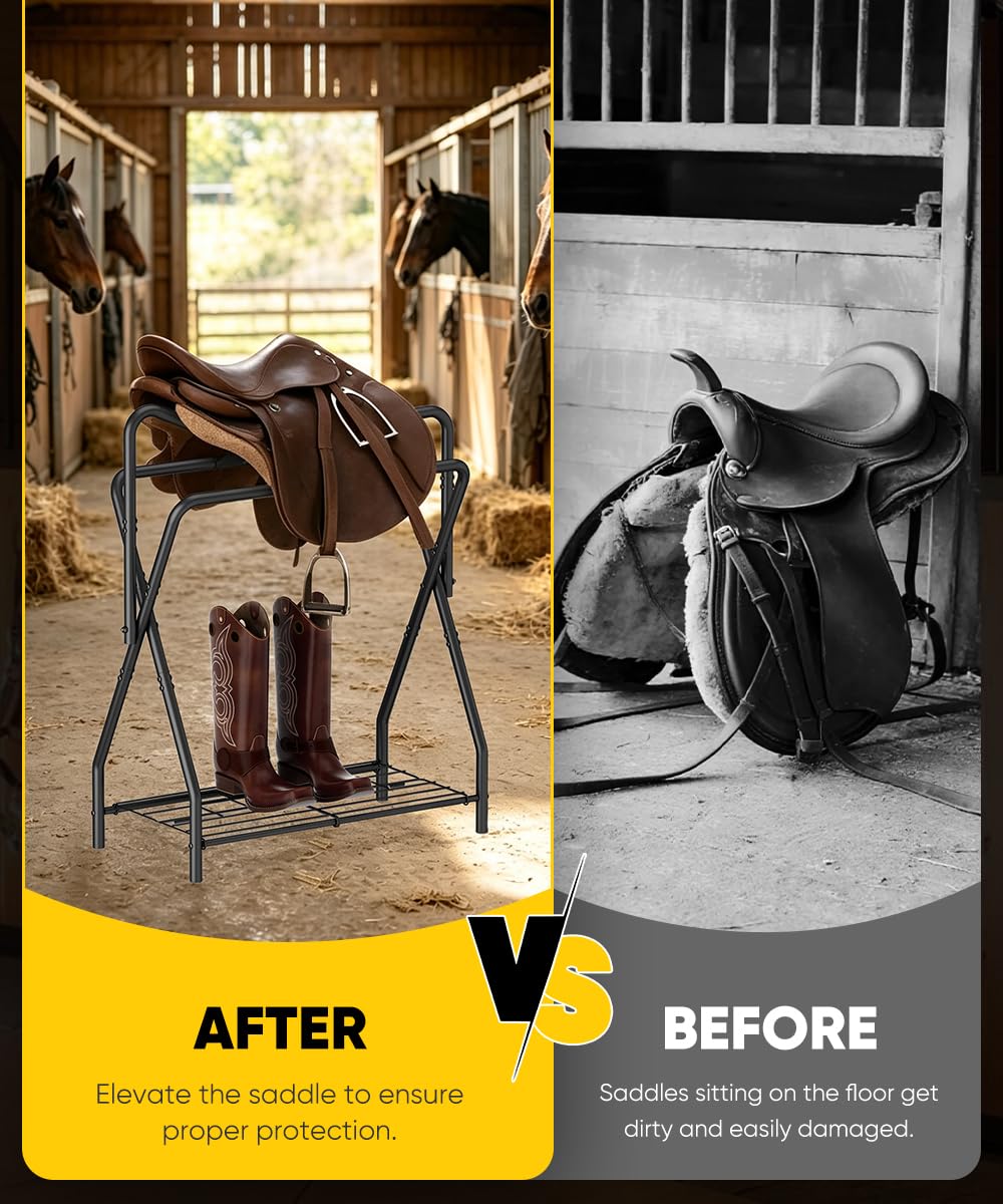 Foldable Black Horse Saddle Rack with Storage W802420