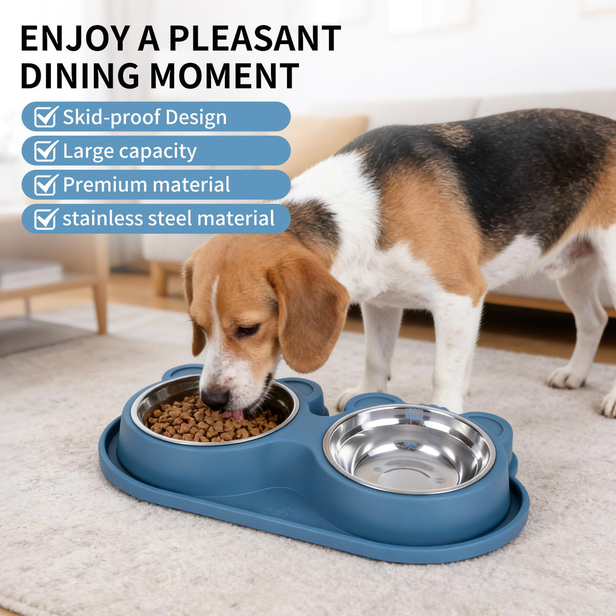 Stainless Steel Double Pet Bowls with Non-Slip Base L5745